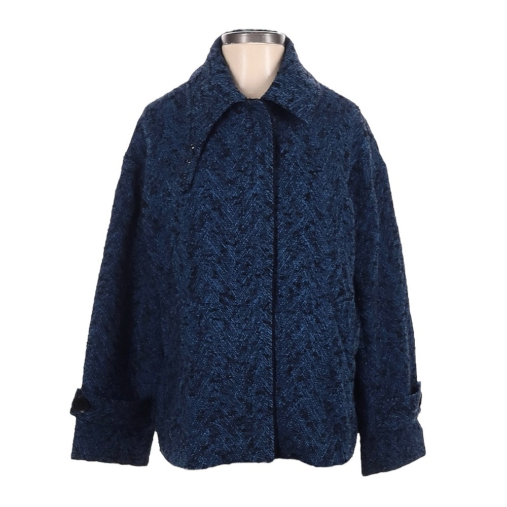 Banana Republic Tweed Oversized Moto Jacket Coat XS Navy Blue Buckle Collar NWOT